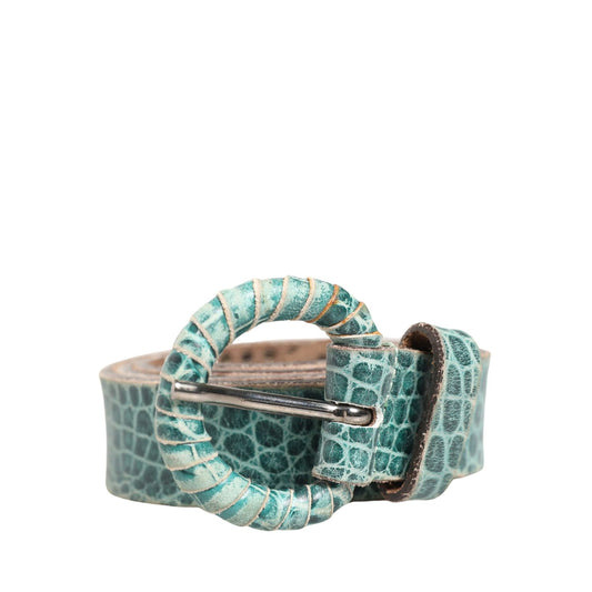 Scervino Street Women Green Leather Croco Print Studded Belt