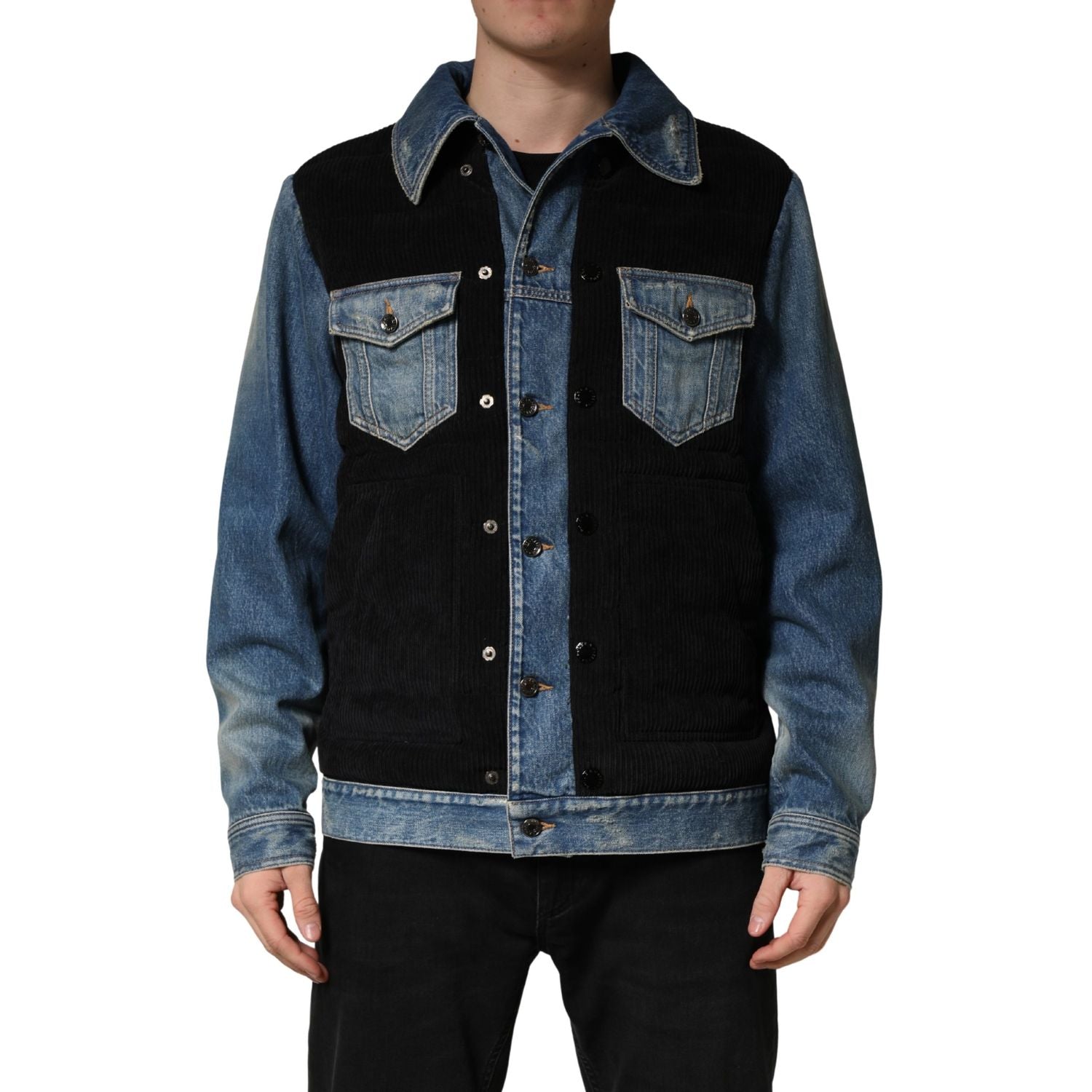 Dolce & Gabbana Black Blue Cotton Denim Blouson Men  Jacket