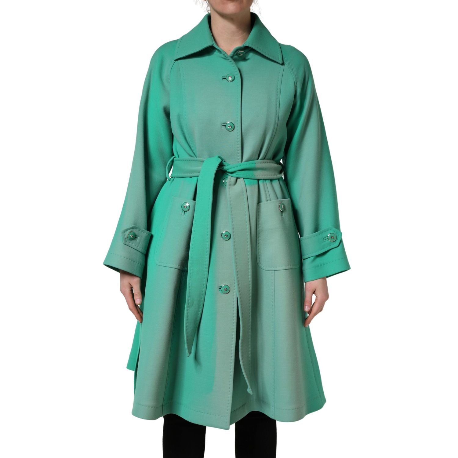 Dolce & Gabbana Green Buttoned Down Belt Trench Coat Jacket