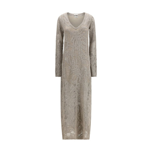 Brunello Cucinelli Beige Linen Casual Dress 1728,72470364320,Beige,Brunello Cucinelli,Casual - Dresses - Clothing,Clothing,Dresses - Clothing,Long - Dresses - Clothing,Longsleeve - Dresses - Clothing,M,New with tags,Pattern - Dresses - Clothing,Women