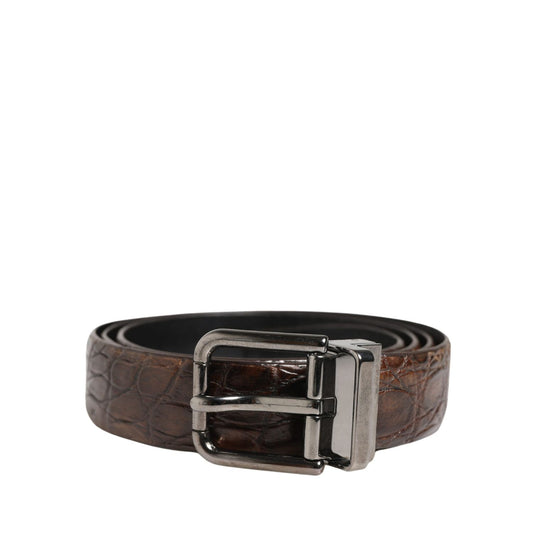 Dolce & Gabbana Brown Leather Silver Tone Metal Buckle Belt 1728,67345645728,85 cm / 34 Inches,90 cm / 36 Inches,Accessories,Belts - Accessories,Brown,Dolce & Gabbana,Material: 100% Caiman Leather,Men,New with tags,Regular Belts - Belts - Accessories