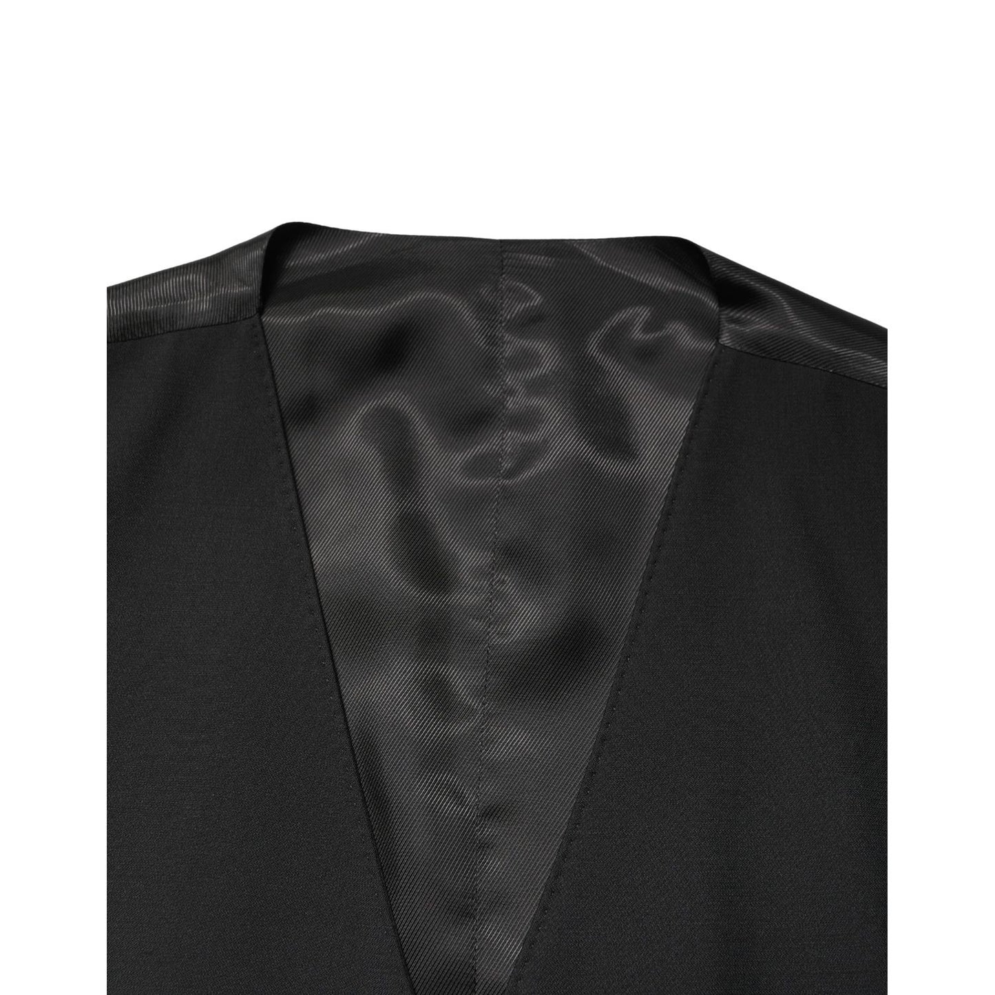 Dolce & Gabbana Black Wool Single Breasted Men Waistcoat Vest