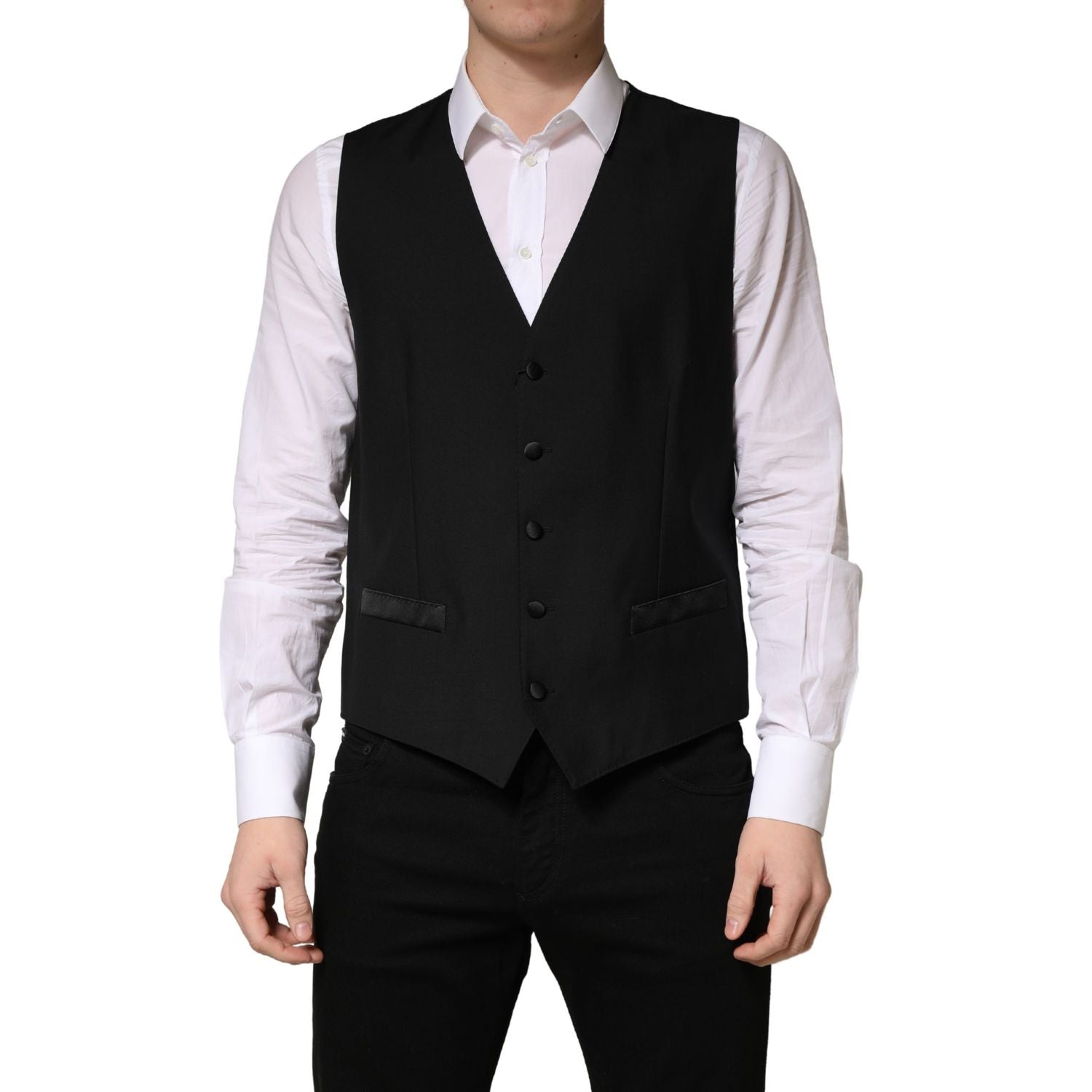Dolce & Gabbana Black Wool Single Breasted Men Waistcoat Vest