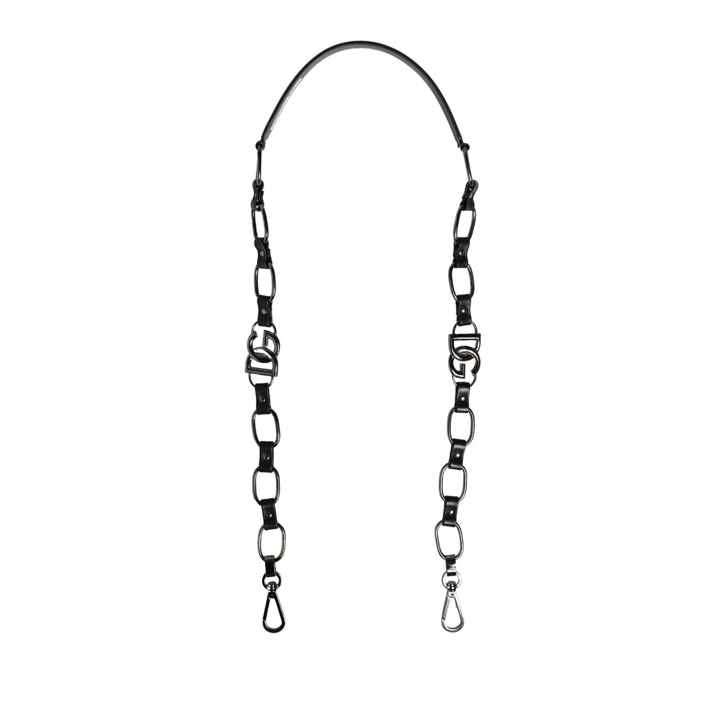 Dolce & Gabbana Black Leather Silver Chain Bag Accessory Shoulder Strap
