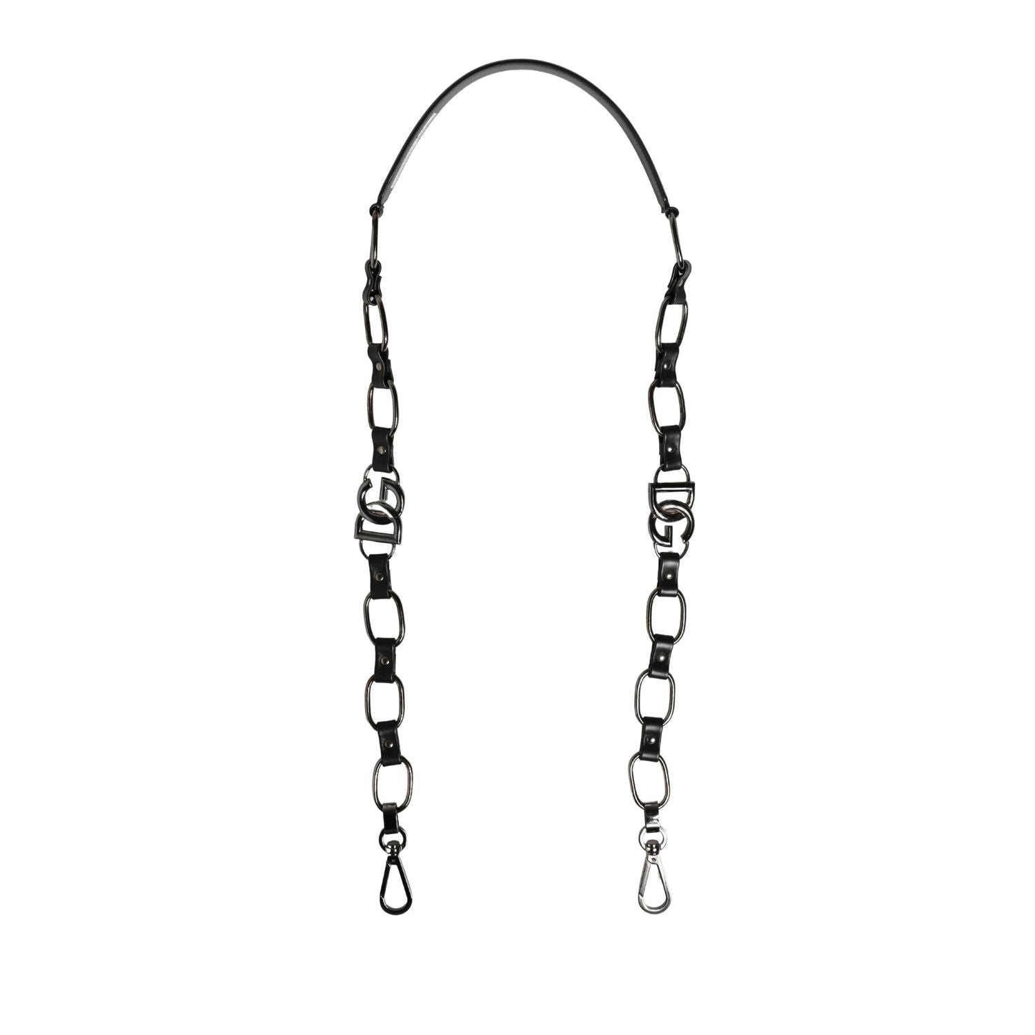 Dolce & Gabbana Black Leather Silver Chain Bag Accessory Shoulder Strap