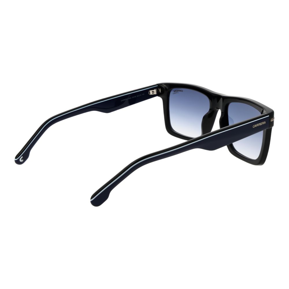 Carrera Black Acetate Sunglasses with blue gradient lenses, square full-rim frame, 100% UVA & UVB protection, ideal for men.
