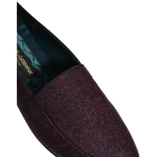 Dolce & Gabbana Maroon Glitter Lurex Logo Dress Loafers Shoes