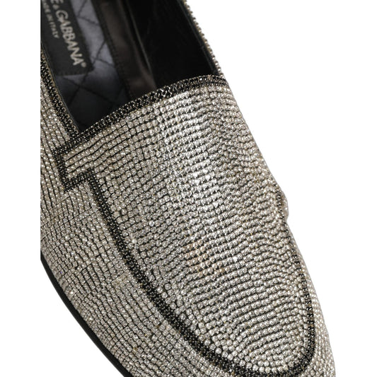 Dolce & Gabbana Silver Crystal Embellished Men Loafers Shoes