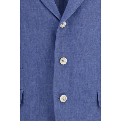 Brunello Cucinelli Blue Linen Full-Length Jacket