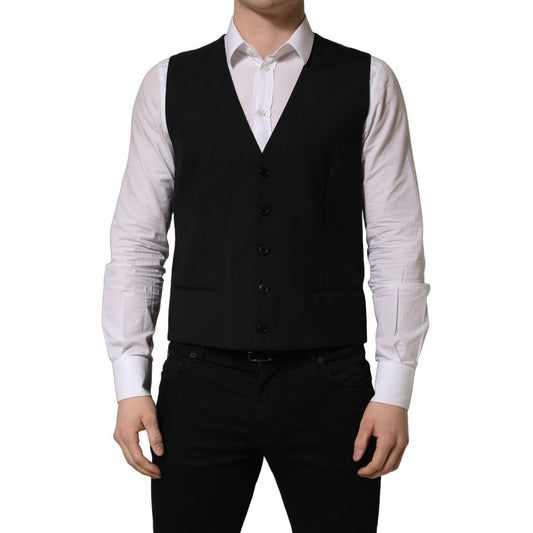 Dolce & Gabbana Black Wool Single Breasted Waistcoat Vest
