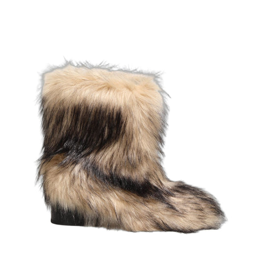 Dolce & Gabbana Brown Faux Fur Mid Calf Men Boots Shoes