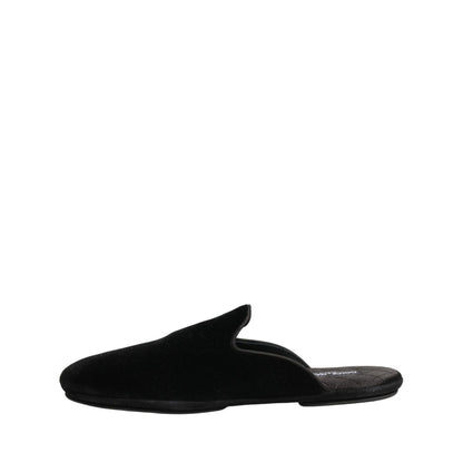 Dolce & Gabbana Black Suede Slides Flat Slipper Men Shoes