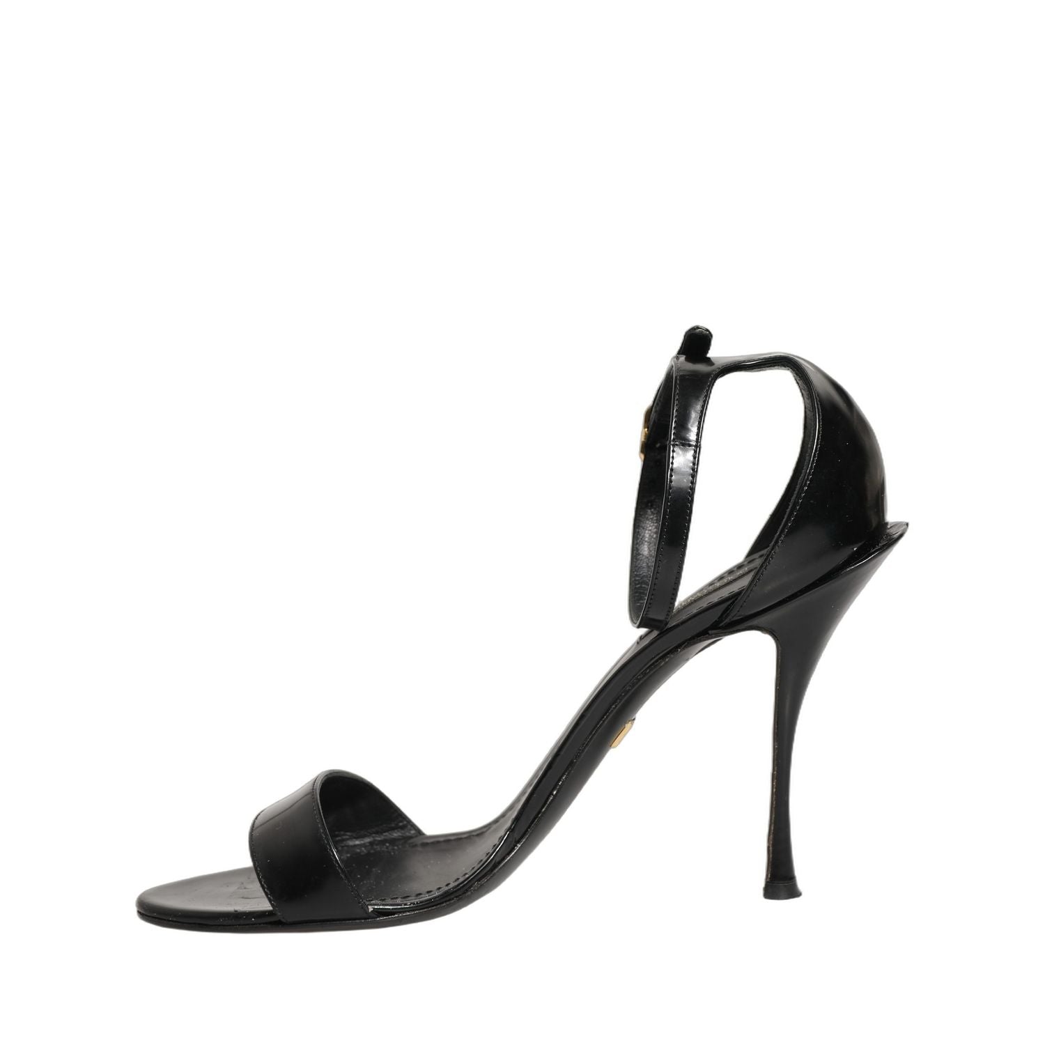 Dolce & Gabbana Black Leather Ankle Strap Heels Sandals Shoes