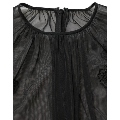 Dolce & Gabbana Black Polyester Mesh Sheer Crewneck Blouse Top