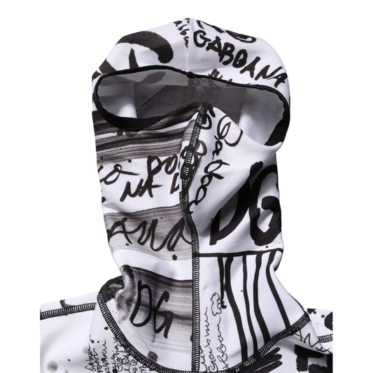 Dolce & Gabbana White Jersey Graffiti Print Balaclava Hood Sweater