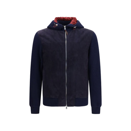 Brunello Cucinelli Blue Calf Leather Bos Taurus Jacket