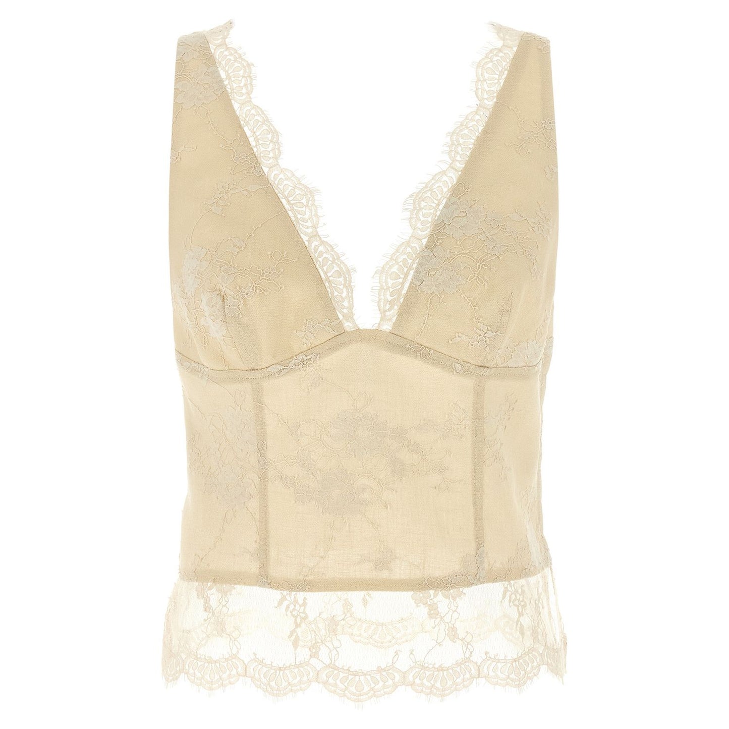 PINKO Beige Linen Tank Tops