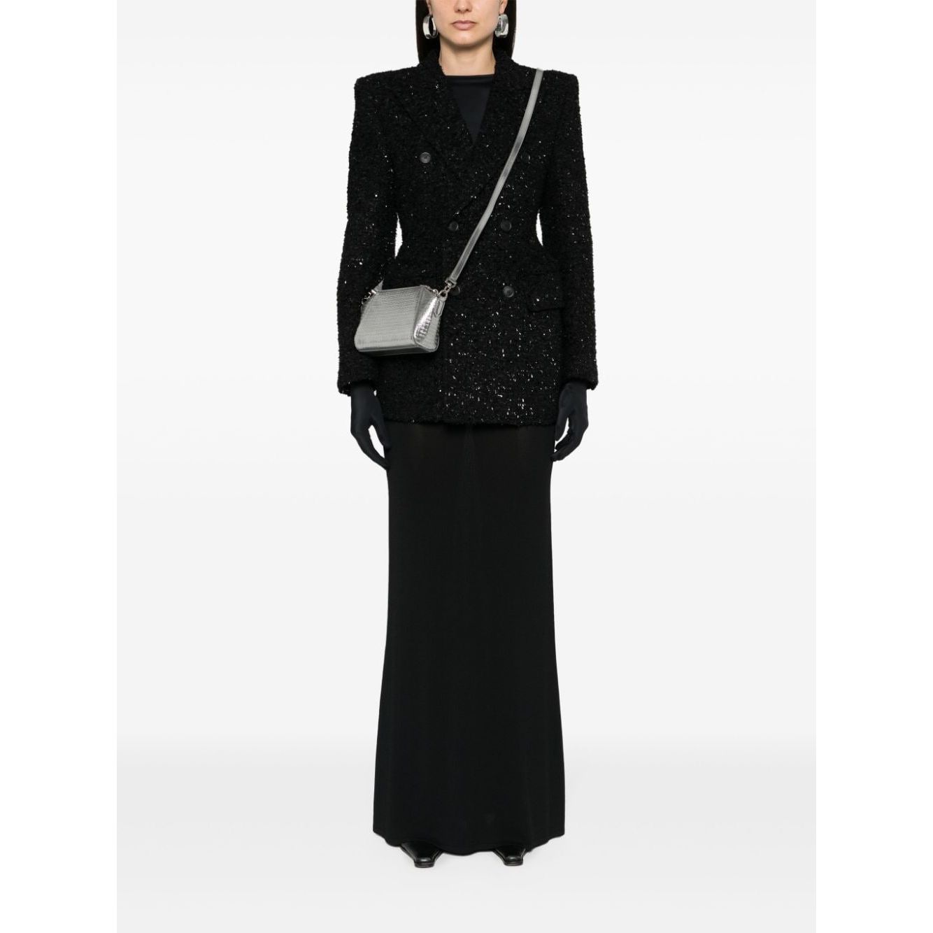 Balenciaga Hourglass tweed-texture padded-shoulder wool-blend blazer Jackets
