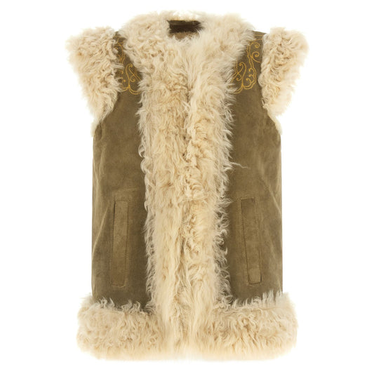 Etro Beige Lamb Fur Sleeveless Jacket