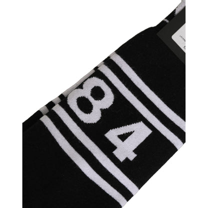 Dolce & Gabbana Black White Logo Stripes Mid Calf Accessory Socks