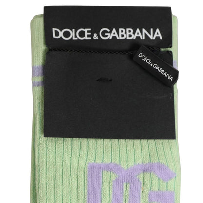 Dolce & Gabbana Men Light Green Logo Over Calf Accessory Socks