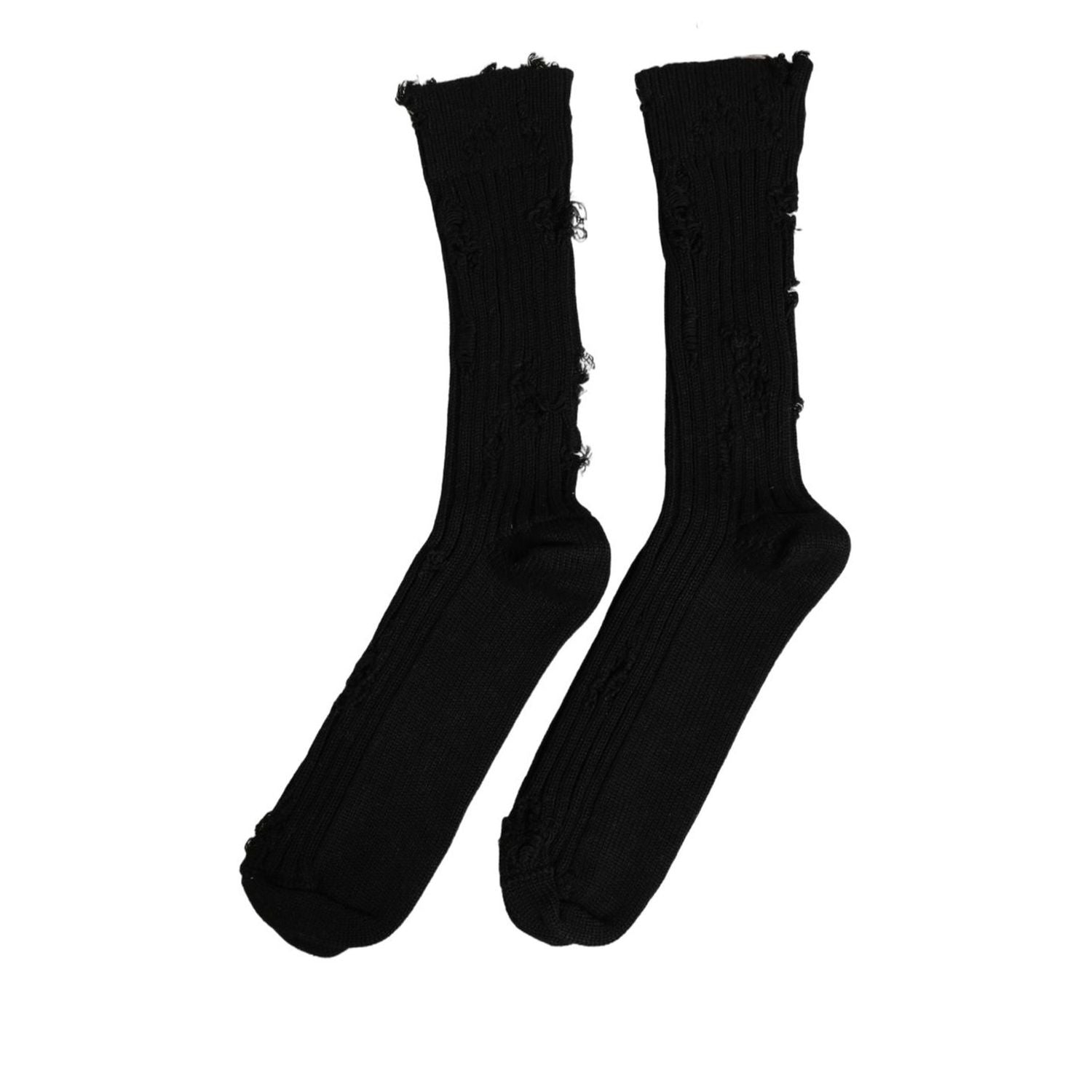 Dolce & Gabbana Black Cotton Distressed Mid Calf Accessory Socks