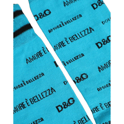 Dolce & Gabbana Light Blue Cotton Logo Mid Calf Accessory Socks