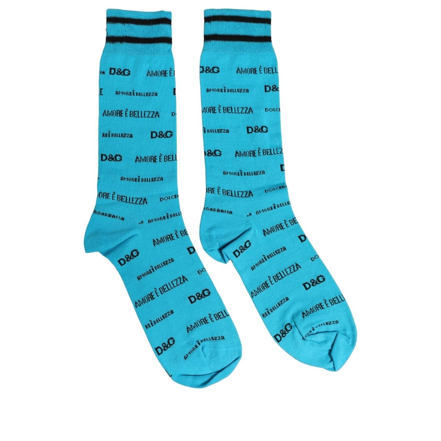 Dolce & Gabbana Light Blue Cotton Logo Mid Calf Accessory Socks