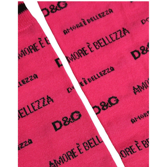 Dolce & Gabbana Pink Cotton Logo Print Mid Calf Accessory Socks