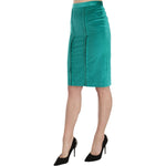 GF Ferre Green Solid Twill Knee Length Pencil Midi Skirt