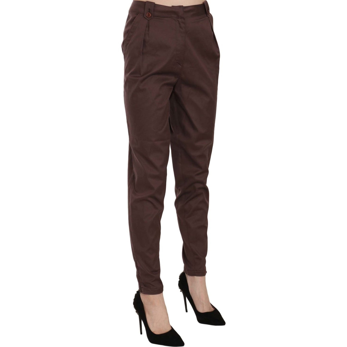 Just Cavalli Brown High Waist Tapered Formal Trousers Pants PAN70332-40