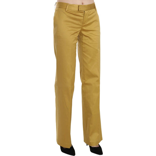 Just Cavalli Mustard Mid Waist Tailored Cotton Pants Just Cavalli