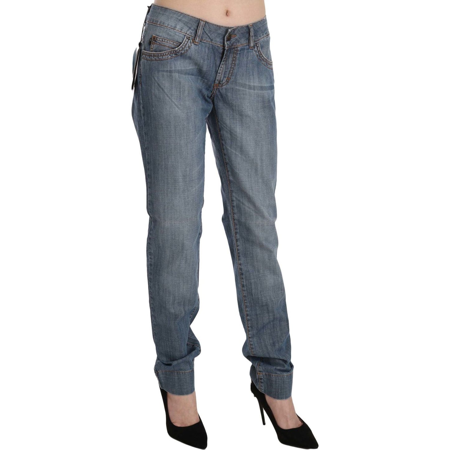 Just Cavalli Blue Washed Cotton Low Waist Slim Fit Denim Pants PAN70354-31