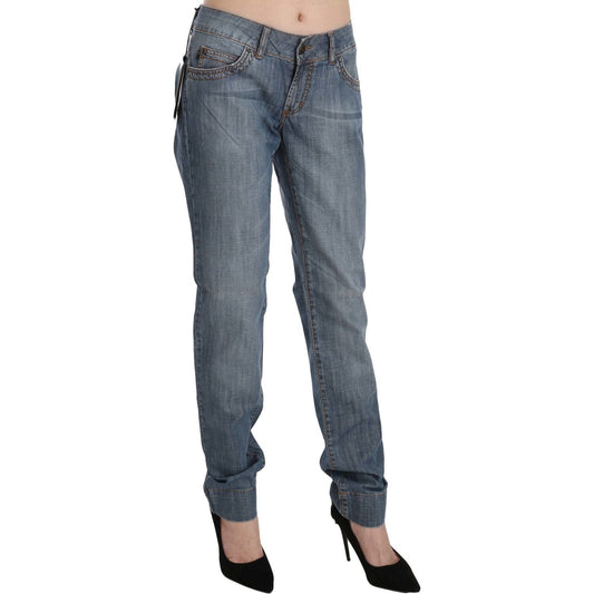Just Cavalli Blue Washed Cotton Low Waist Slim Fit Denim Pants PAN70354-31