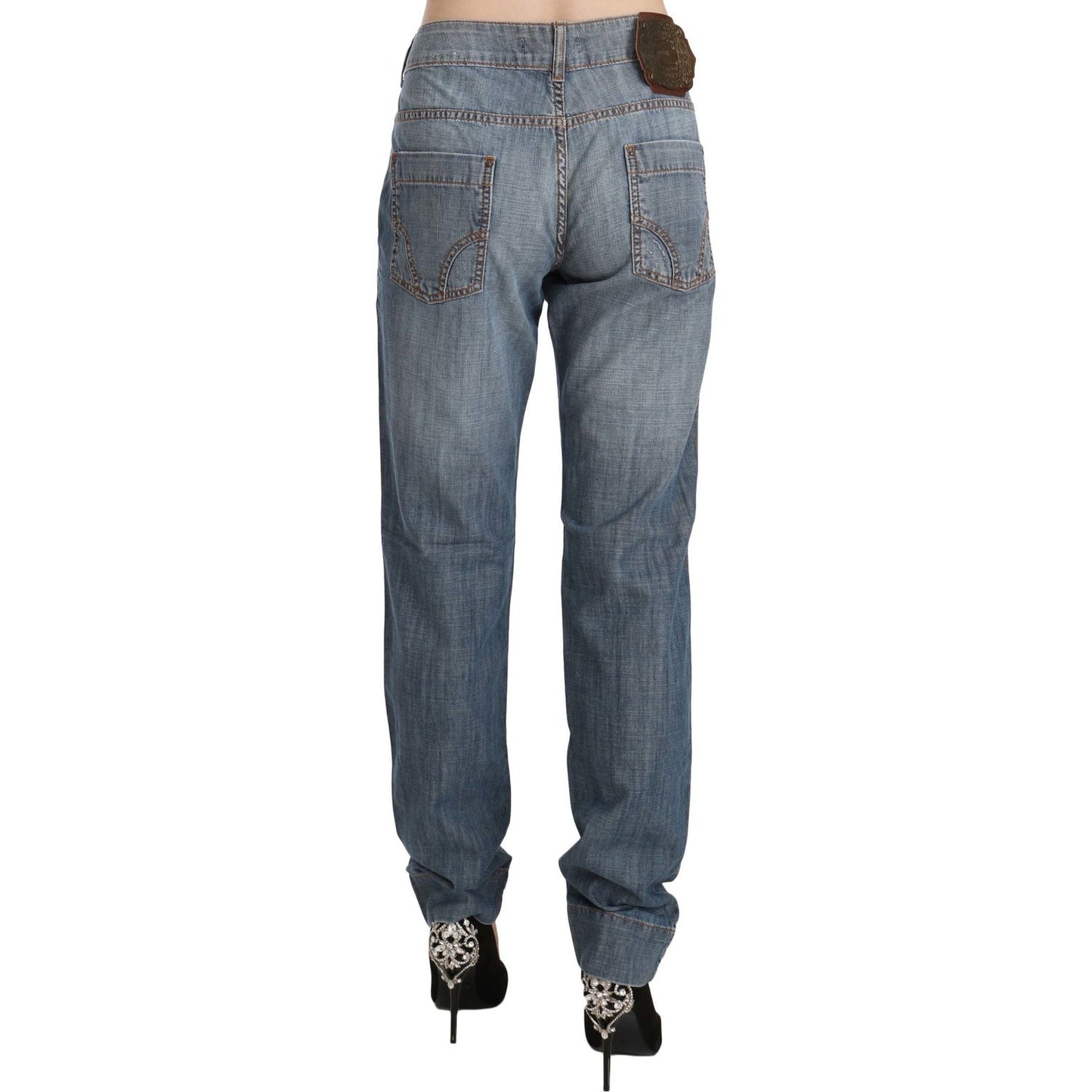 Just Cavalli Blue Washed Cotton Low Waist Slim Fit Denim Pants PAN70354-31