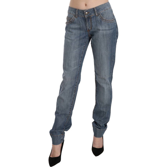 Just Cavalli Blue Washed Cotton Low Waist Slim Fit Denim Pants PAN70354-31