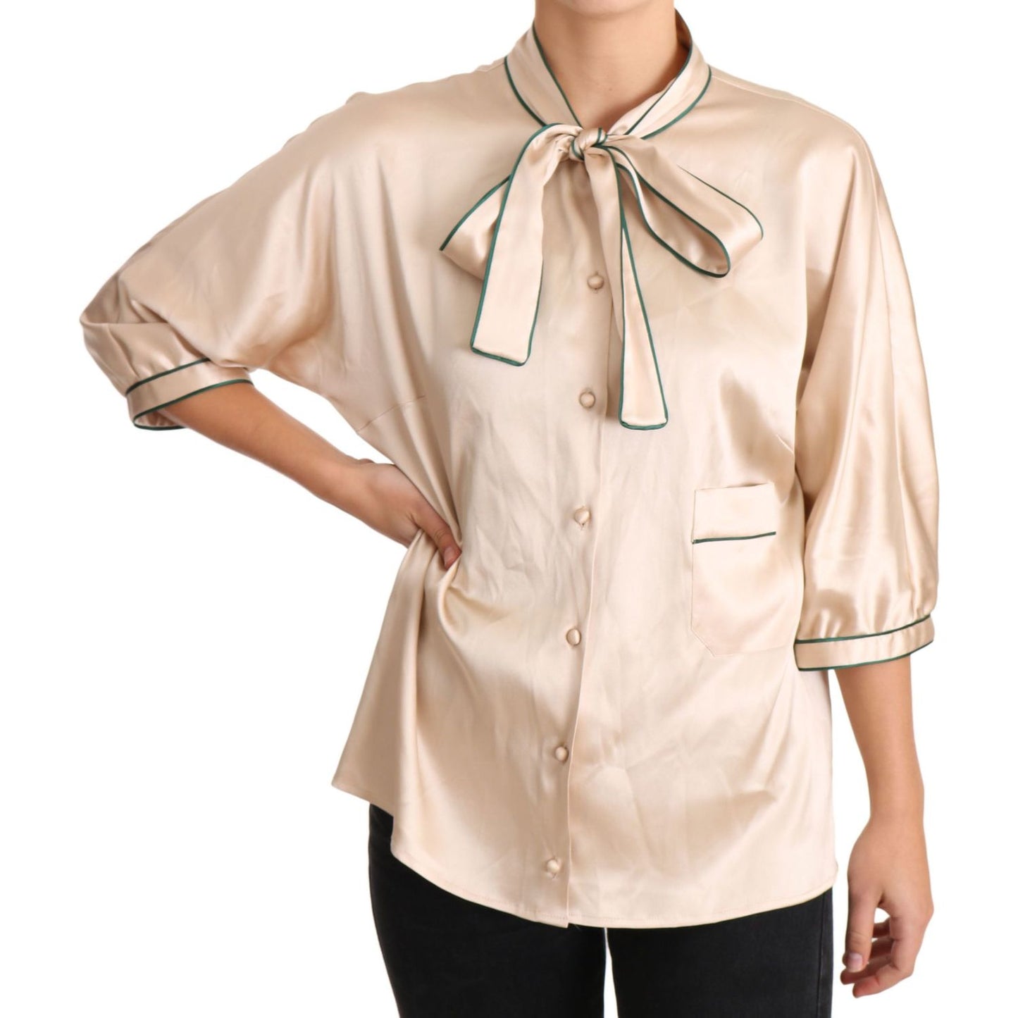 Dolce & Gabbana Elegant Beige Silk Blend Blouse Top Dolce & Gabbana