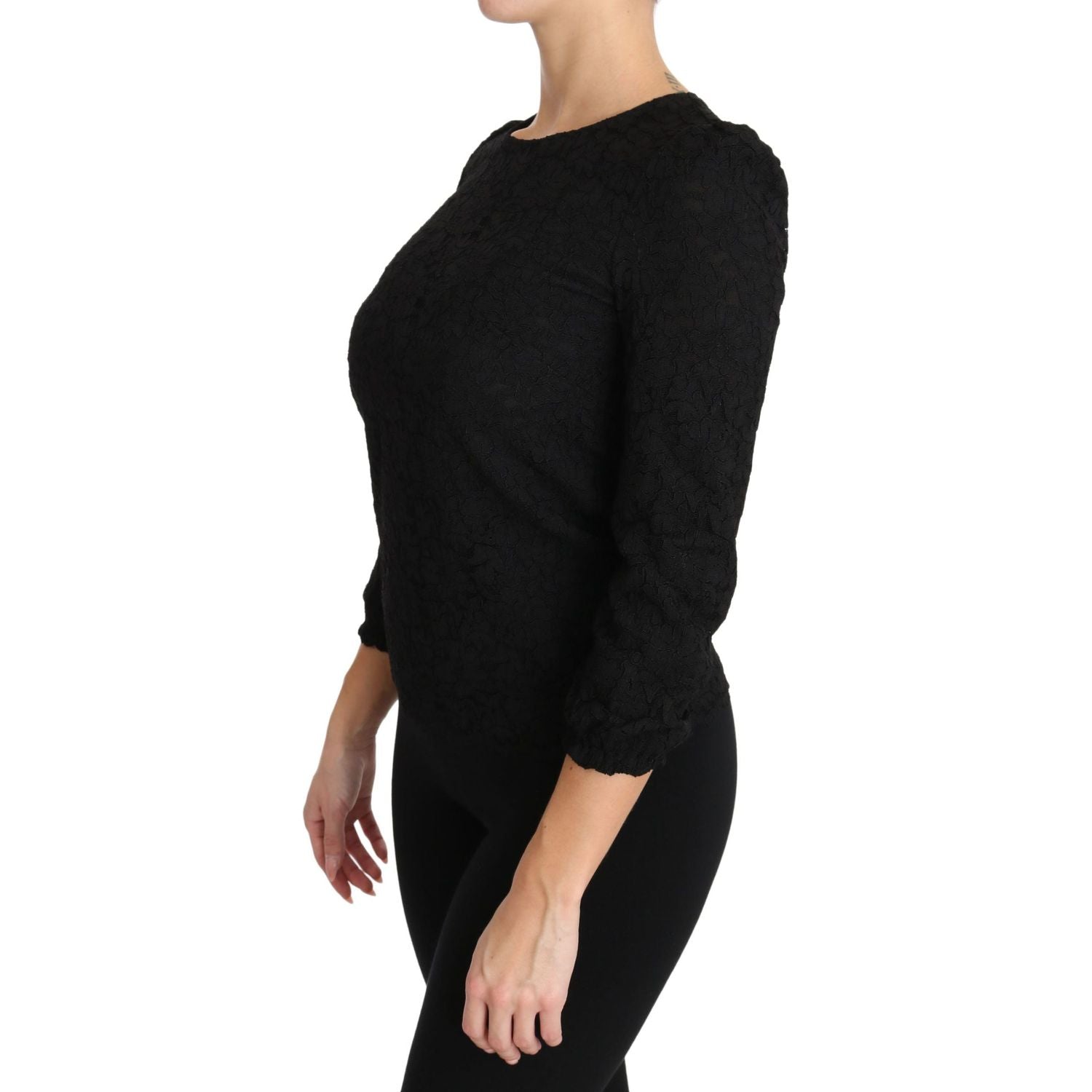 优雅黑色花卉圆领衬衫