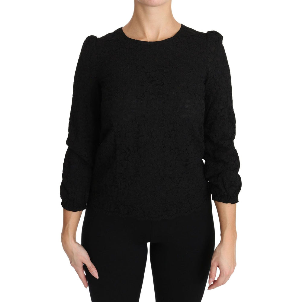 Dolce & Gabbana Black Floral Lace Zipper Top Blouse