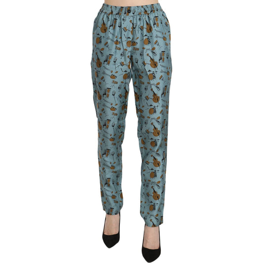 Dolce & Gabbana Blue Musical Instruments Print Tapered Pants