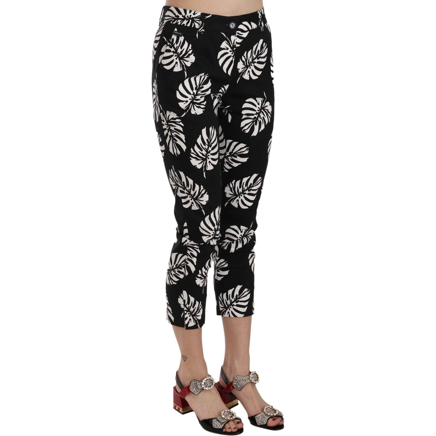 Dolce & Gabbana Black Palm Leaf Print Skinny Pants Jeans & Pants