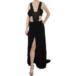 John Richmond Black Crystal Leather Gown Flare Dress Dresses