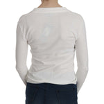 BYBLOS White V-neck Long Sleeve Cropped Cardigan Tops Sweater