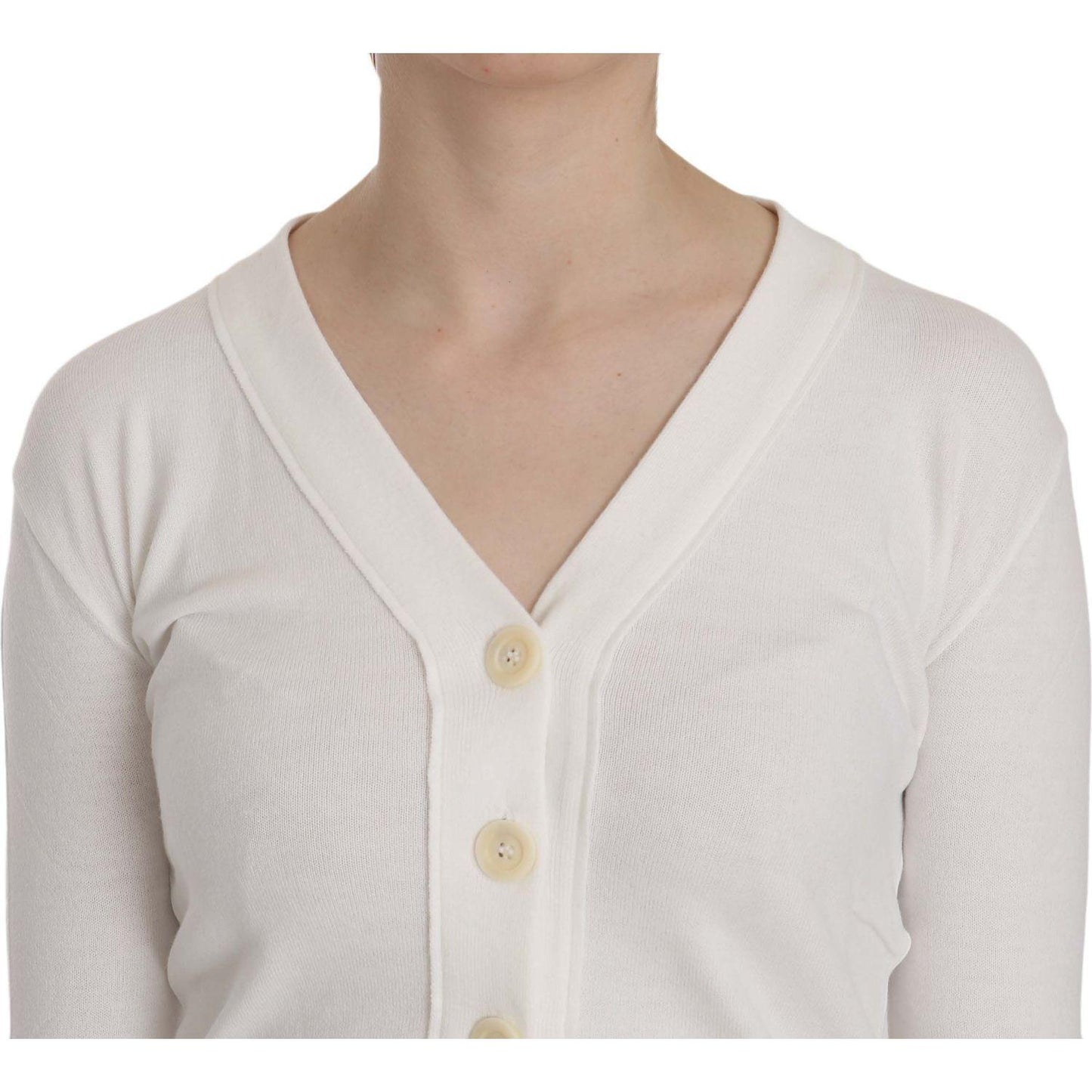 BYBLOS White V-neck Long Sleeve Cropped Cardigan Tops Sweater