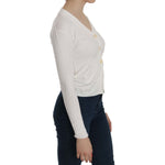 BYBLOS White V-neck Long Sleeve Cropped Cardigan Tops Sweater