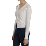 BYBLOS White V-neck Long Sleeve Cropped Cardigan Tops Sweater