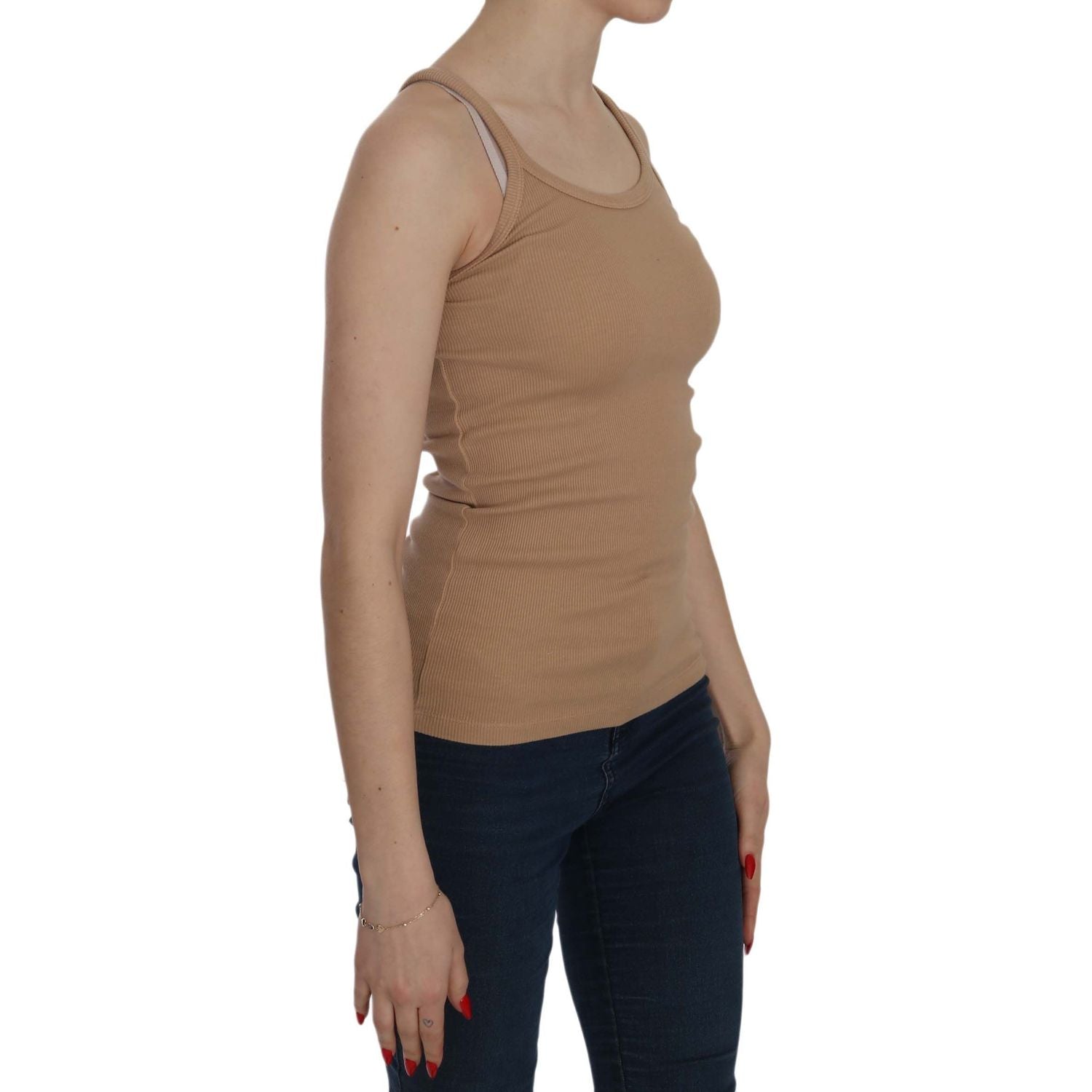 米色棉质细肩带背心