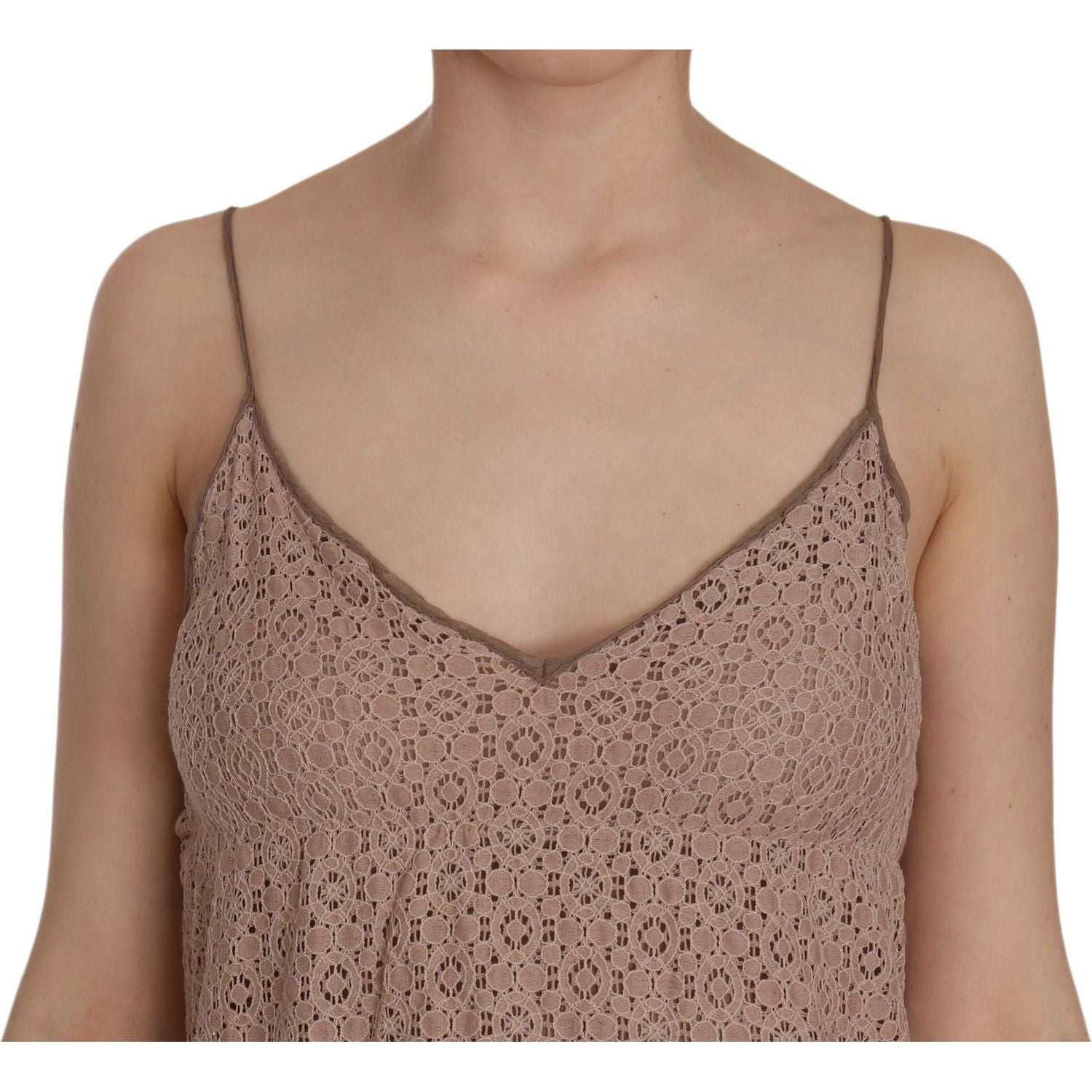 米色 A 字型细肩带迷你连衣裙