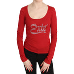 Red Exte Crystal Embellished Long Sleeve Top Blouse