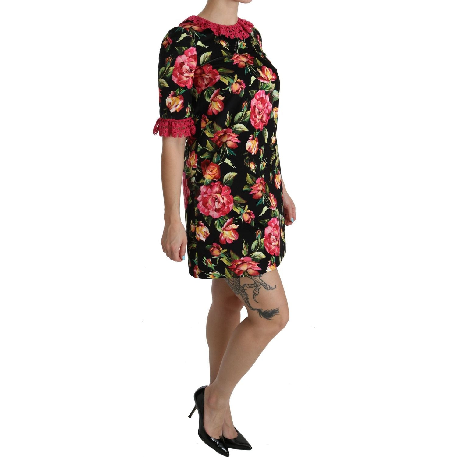 优雅花卉蕾丝 A 字型迷你连衣裙